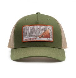 Grundens Redfish Trucker Hat in Army Olive and Tan